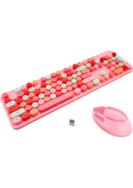 Mofii Sweet Serisi Retro Pembe Kablosuz Klavye Mouse Set Türkçe 